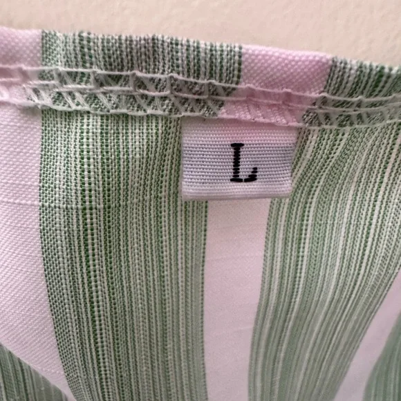 SHEIN Sage Green/White Striped Shorts Romper Button Down Removable Sash Tie - Picture 7 of 7